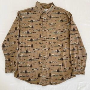 Croft & Barrow Outdoor 100% Cotton tButton Down Shirt Mens Large Trees Hiking